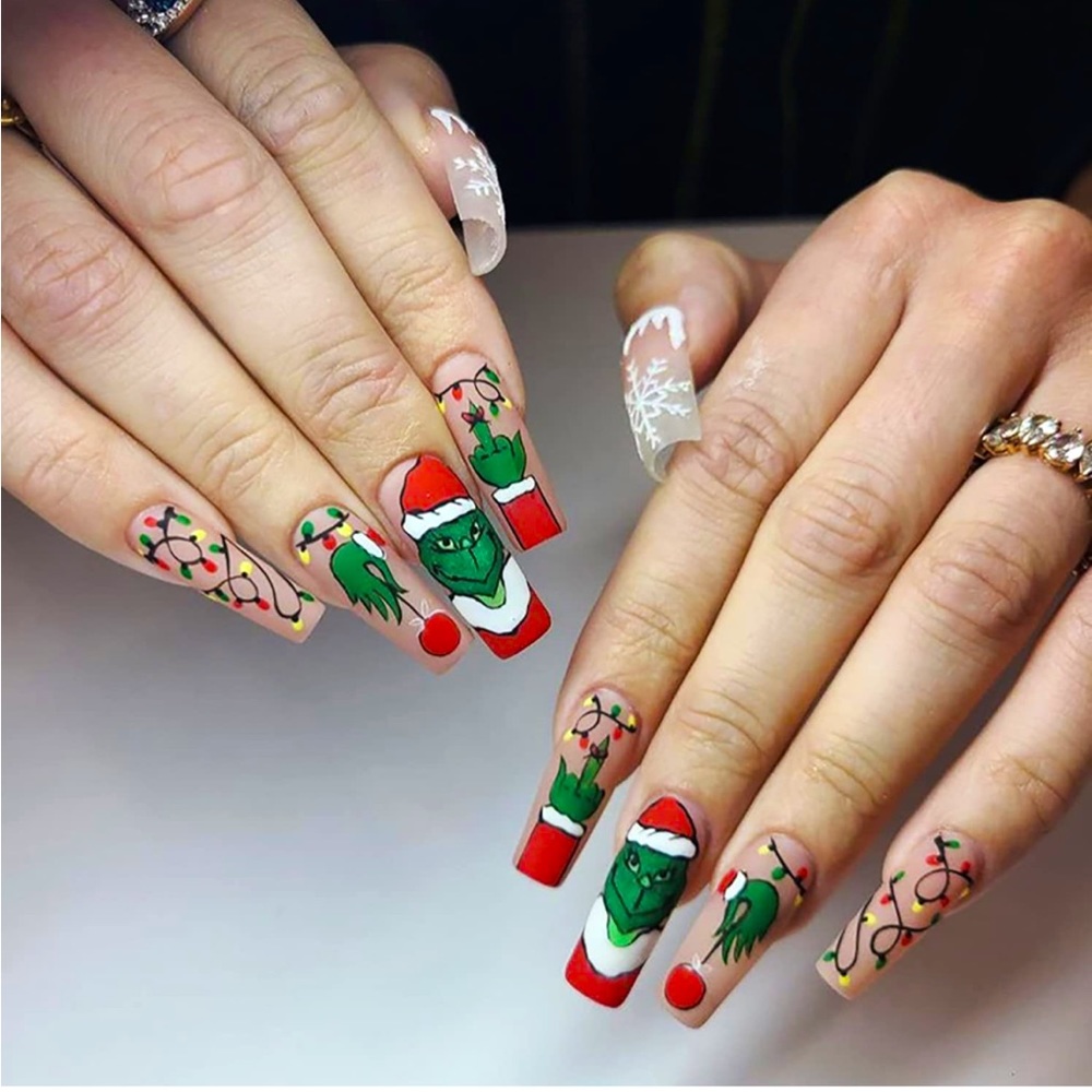Christmas Nails Press on Nails Glue on Nails Artificial Nails